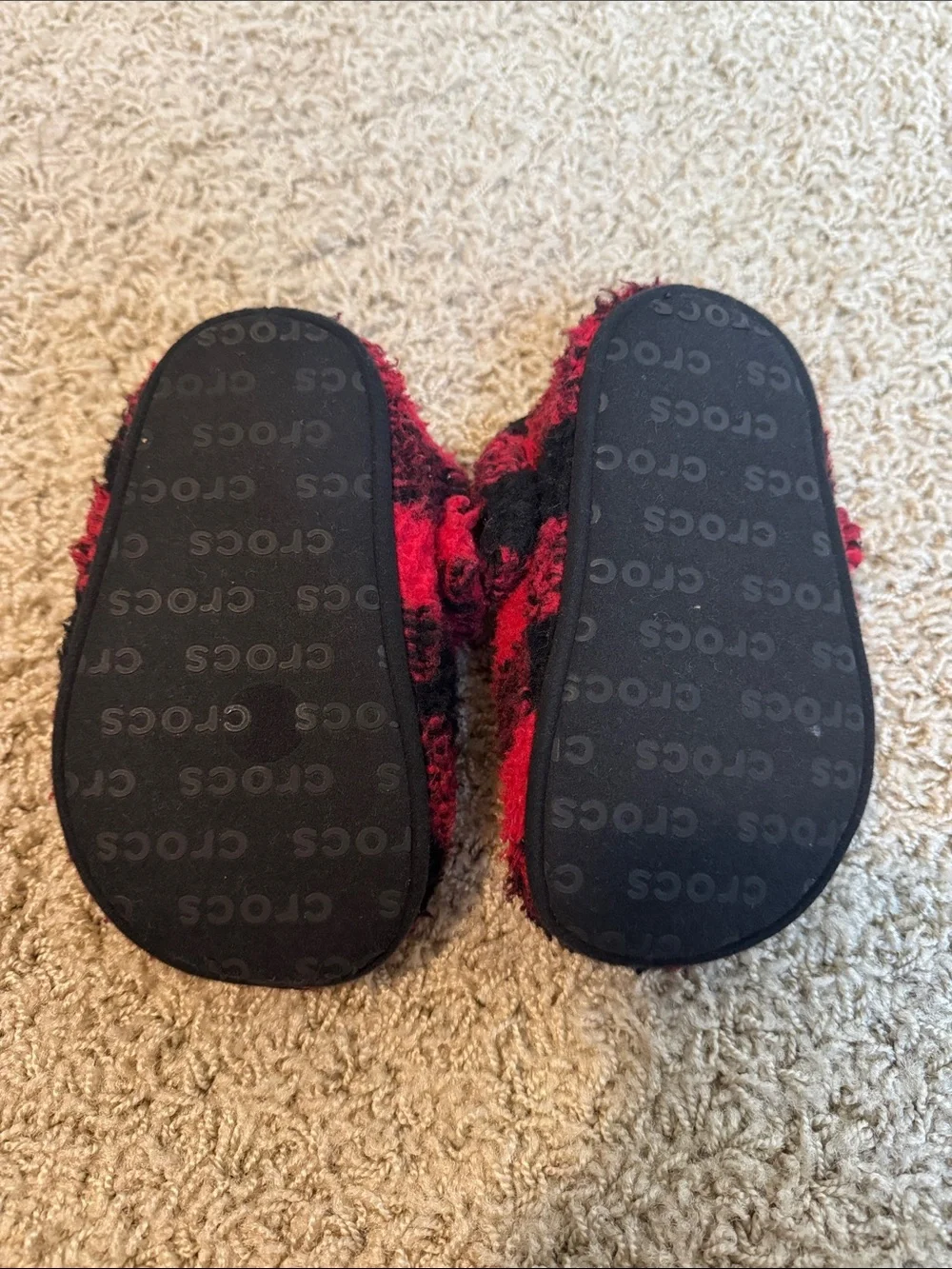 Crocs Red & Black Buffalo Plaid Fuzzy Slip-On Slippers